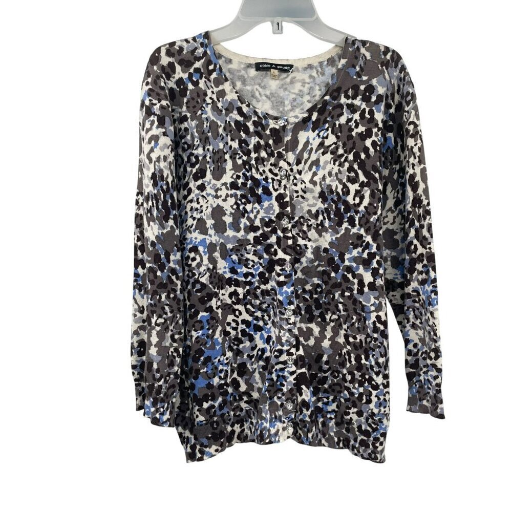 Cable & Gauge Women's Cardigan Button Up Multicolor Print Size Large